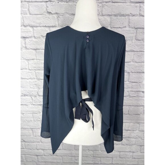 FRACOMINA Women's Navy Crop/Tie Back Flare Sleeve Blouse - Picture 6 of 6